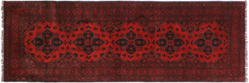 handmade Tribal Biljik Khal Muhammadi Drk. Red Black Hand Knotted RUNNER 100% WOOL Runner 3x10